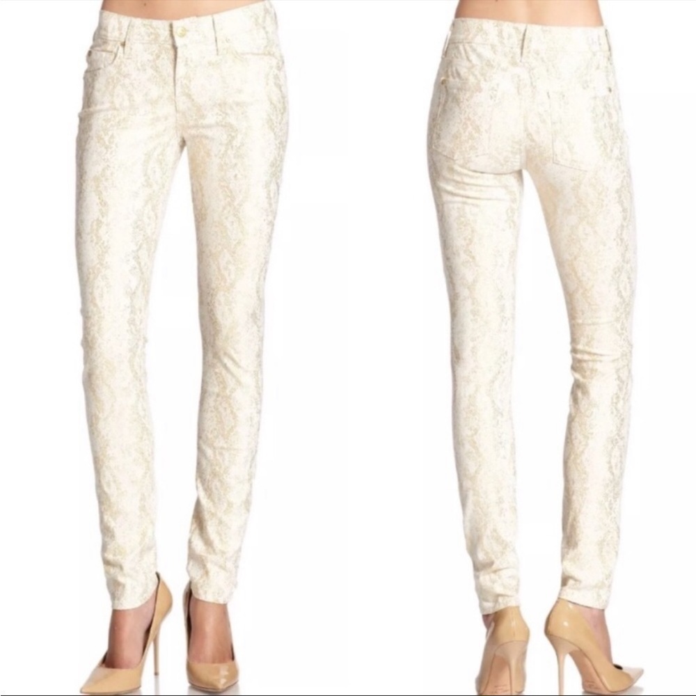NWT 7 For All Mankind White/Gold Snake Print Skinny Jeans Size 25 - Picture 4 of 12